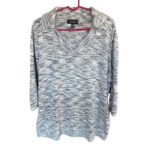 Susan Graver Women's Top Sweater 2XL XXL Split Neck Elbow Sleeve Indigo A676754 - Picture 1 of 8